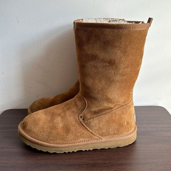 UGG Lil Sunshine II Back Zipper Tall Suede Boots Chestnut Tan Sz 4 - Picture 2 of 7